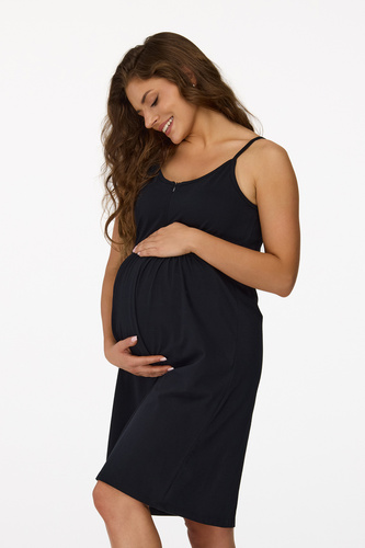 ne. 27 Těhotenská noční košile Senizo černá- 100% bavlna, kojící zip, ramínka