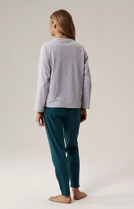 NLP-498 Atlantic grey - emerald - dámské bavlněné pyžamo s dlouhým rukávem a kalhotami
