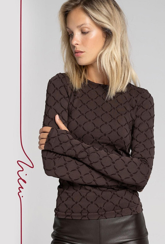 Dámská halenka Zien 43154 Seamless Monogram Gatta - moka bezešvá prémiová halenka s monogramem Zien a prodlouženými rukávy