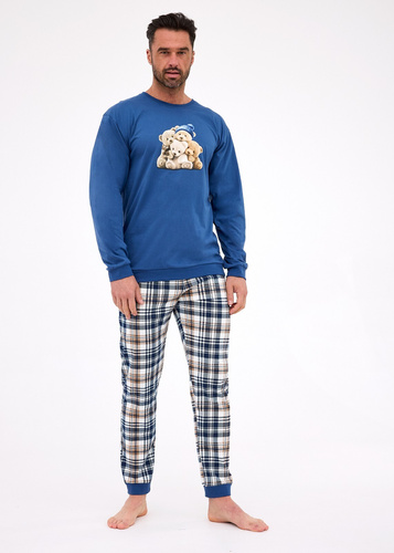 115/292 Cornette Bears pánské pyžamo | Bavlna, potisk medvídků, džínová barva, žebrované manžety
