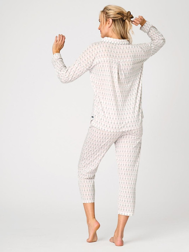 Dámská bavlněná pyžama LNS 879 Key béžová s knoflíky a pastelovým vzorem