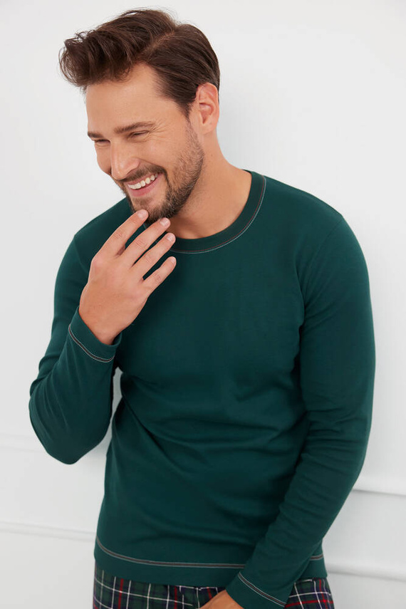 Fogo Pánské pyžamo s dlouhým rukávem, dlouhé kalhoty Italian Fashion - zelená/potisk