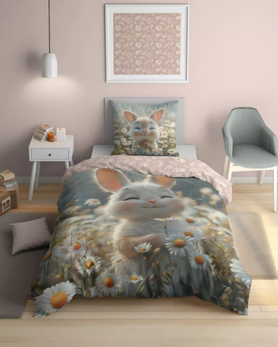 5548 A Fluo 95 Ložní povlečení svítící ve tmě zajíček v květinách 100% bavlna | Pro děti Detexpol