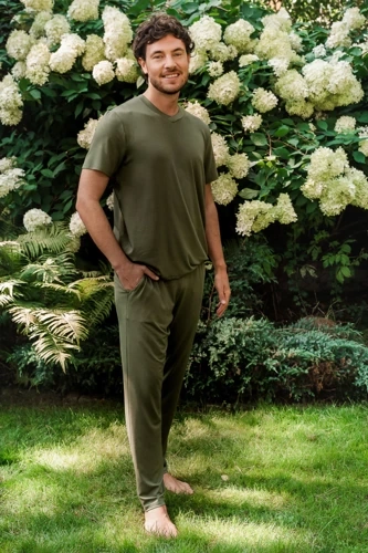 Dallas Pánské pyžamo s krátkým rukávem, dlouhé kalhoty Italian Fashion - khaki barva