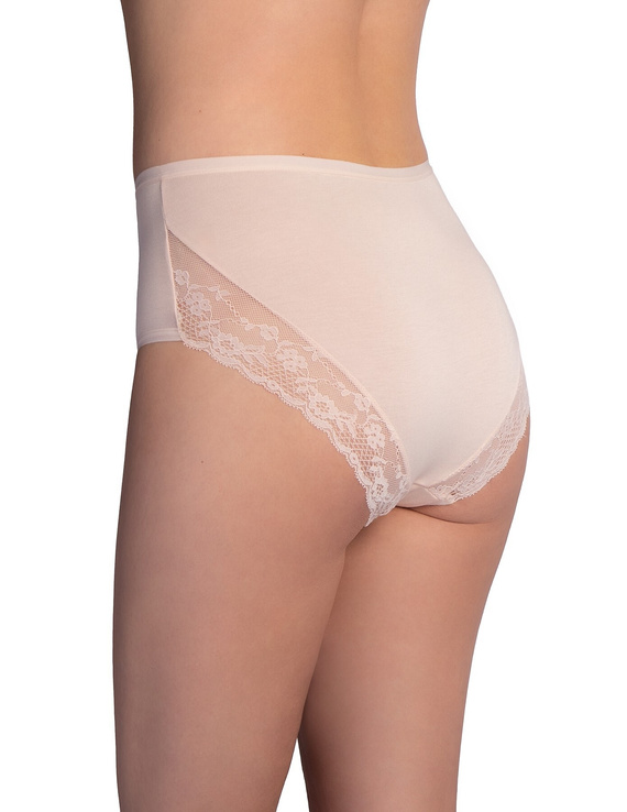 Figi midi lososová-mocca LAMA L-VIS 1602 MD vysoké viskózové s krajkou 2-pak
