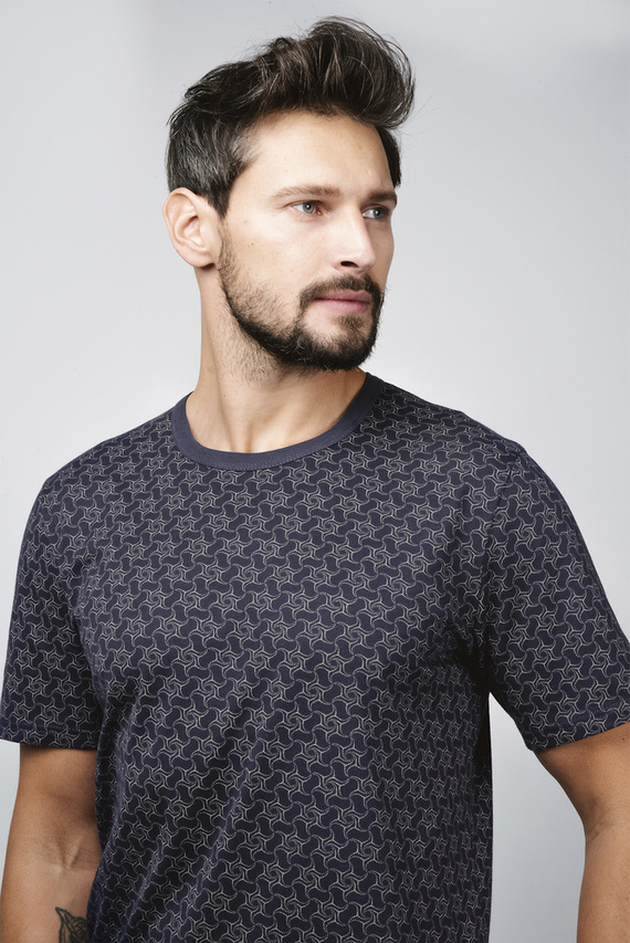 Ricardo Pánské pyžamo s krátkým rukávem, šortky Italian Fashion - tmavě modrá/potisk