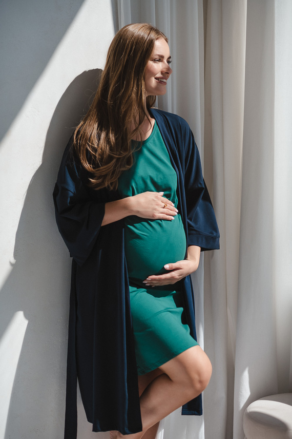 Těhotenský župan Milk&Love navy blue - bavlna s elastanem, pohodlný, rukáv 7/8