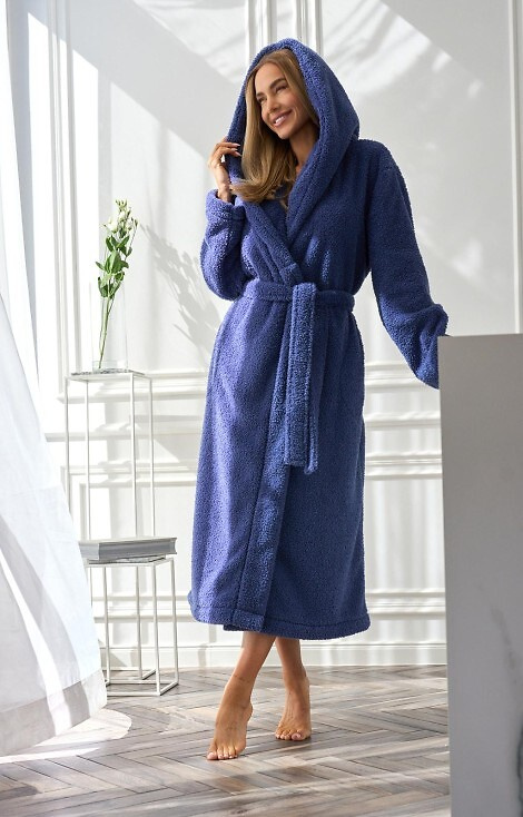 2556 Heaven Dámský dlouhý župan L&L s kapucí - tmavě modrý