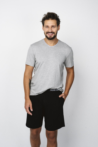 Dallas Pánské pyžamo s krátkým rukávem, šortky Italian Fashion- melange/black