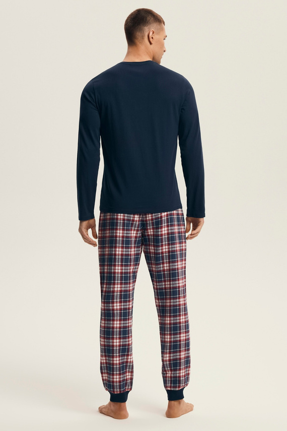 Pánské pyžamo Henderson 43457 Noir navy blue - bavlna, s flanelovými kalhotami