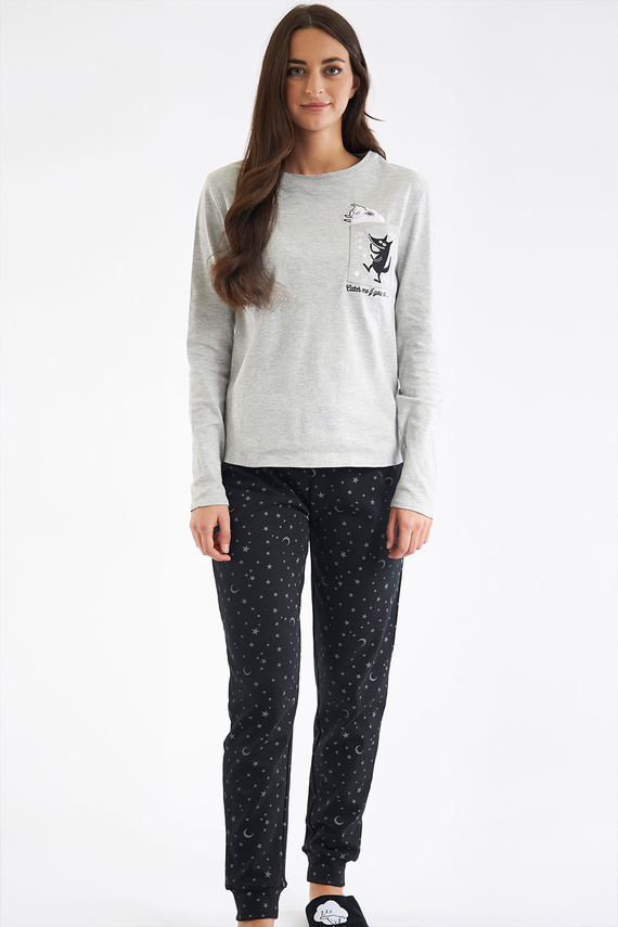 Shearly Dámské pyžamo Sorbetto grey - 100% bavlna, 3D aplikace, kalhoty se šňůrkou na stažení