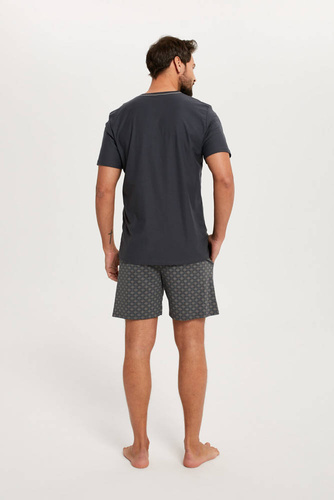 Abel Pánské pyžamo s krátkým rukávem, šortky Italian Fashion - grafit/potisk