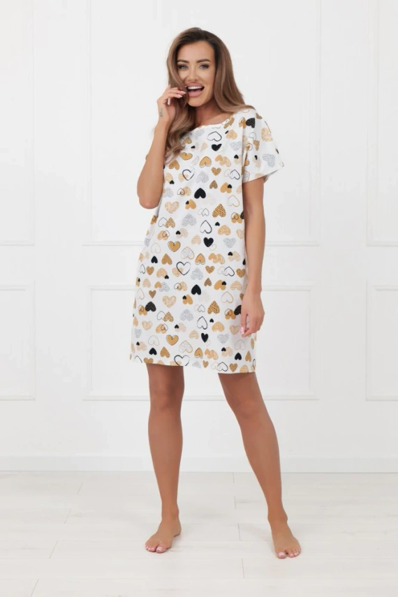 Dámská noční košile Soraja Italian Fashion - krátký rukáv, bavlna, srdíčka