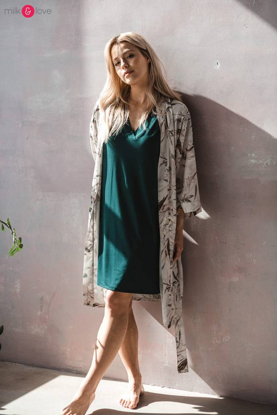 Moon bambusowa koszula nocna ciążowa i do karmienia Milk&Love butelkowa zieleń