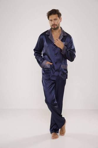 939 Pánské saténové pyžamo - tmavě modré
