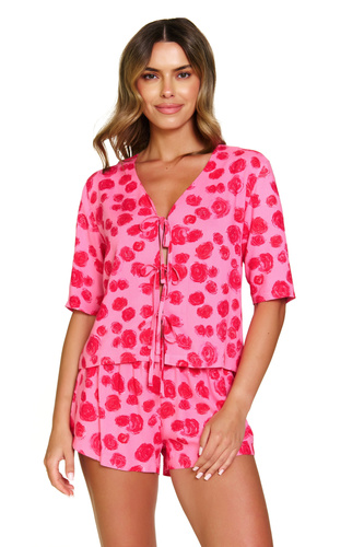 7362 Doctor Nap - dámské viskózové pyžamo, halenka s vázáním + šortky | 100% viskóza, polská výroba - růže