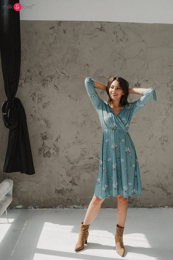  Two Ways MIDI Sukienka ciążowa i do karmienia Milk&Love granatowa w listki