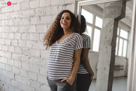 Two Ways bluzka ciążowa i do karmienia dwustronna krótki rękaw  Milk&Love paseczki