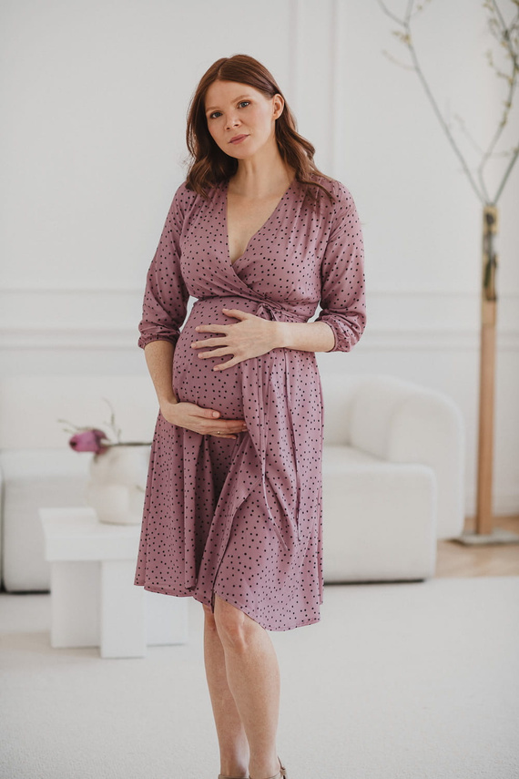  Milk Shake sukienka ciążowa i do karmienia rękaw 3/4 Milk&Love liliowa w groszki