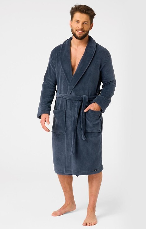 MGL 255 B25 Pánský župan tmavě modrý - klasický, měkký, zavazuje se v pase