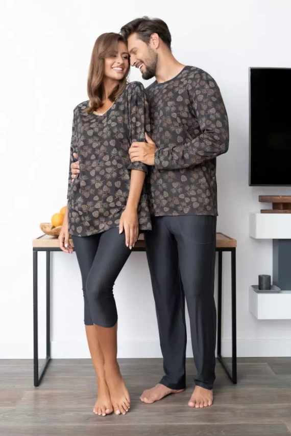 Pinnia Dámské pyžamo s 3/4 rukávy, 3/4 kalhoty Italian Fashion - potisk/grafitová barva
