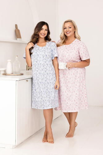 Dámská noční košile 018 Regina blue- 100% bavlna Premium, knoflíky, krční lem, pohodlný spánek každou noc