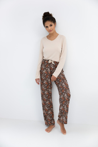 Dámské pyžamo Shelby Sensis - viskóza, tričko s dlouhým rukávem a vzorované kalhoty