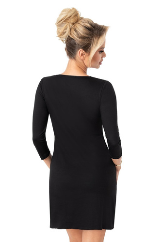 Noční košile Donna Margo černá - viskóza, krajka, 3/4 rukáv, délka před kolena