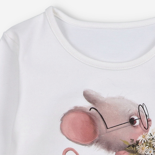 KAR-3008 Dívčí halenka s dlouhým rukávem Lagarto Verde ecru - stylová, bavlna, polská výroba