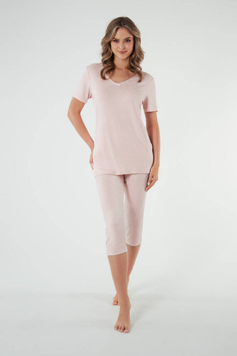 Puntini Dámské pyžamo s krátkým rukávem, 3/4 kalhoty Italian Fashion - pudrově růžové