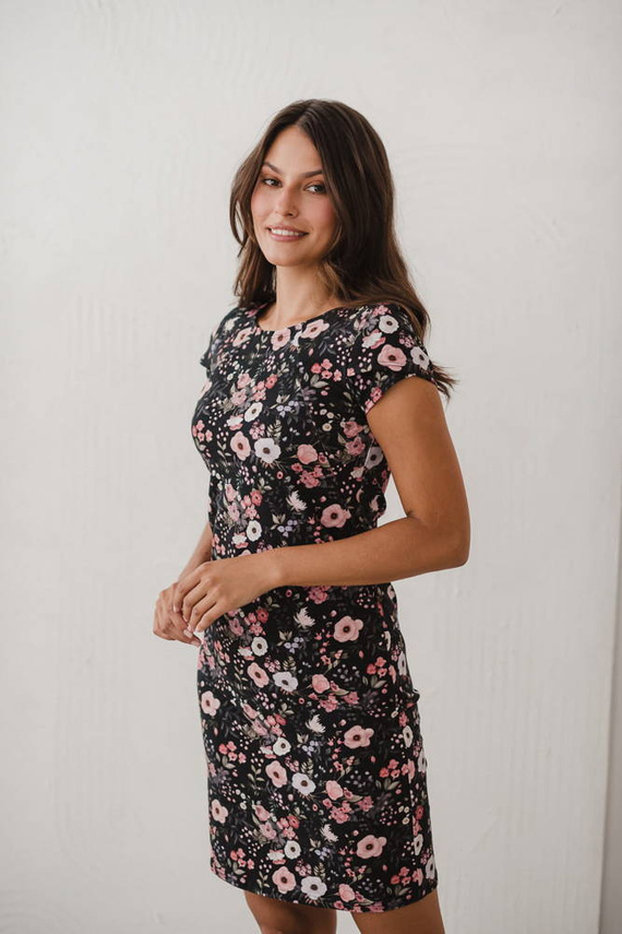 Sukienka do karmienia Milky Dress Milk&Love kwiaty na czarnym