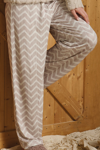 Sofie Dámské pyžamo Sorbetto beige - hřejivá sherpa, palazzo, elegantní a měkké