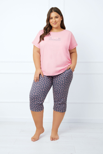 Lotte Dámské pyžamo s krátkým rukávem, 3/4 kalhoty Italská móda - růžová/potisk