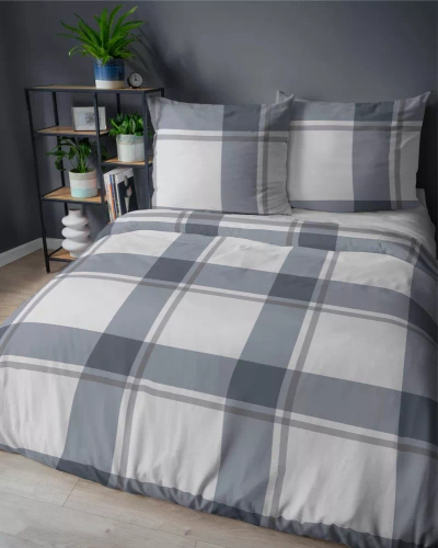 5218 A Pościel satynowa kratka Detexpol szary