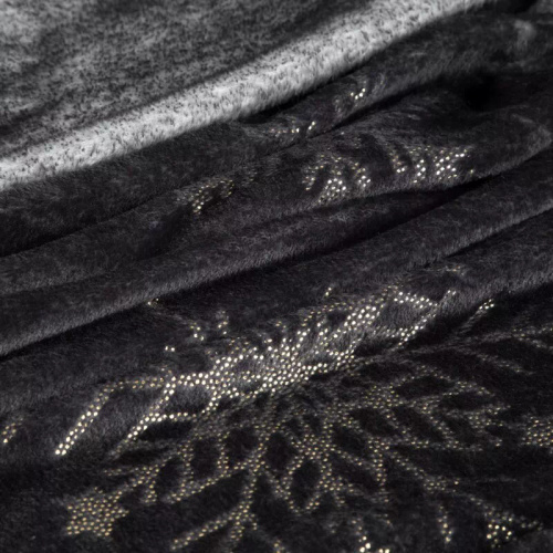 Eurofirany Vánoční přikrývka černá zlatá sněhové vločky - měkký přehoz z mikrovlákna, 240 g/m²
