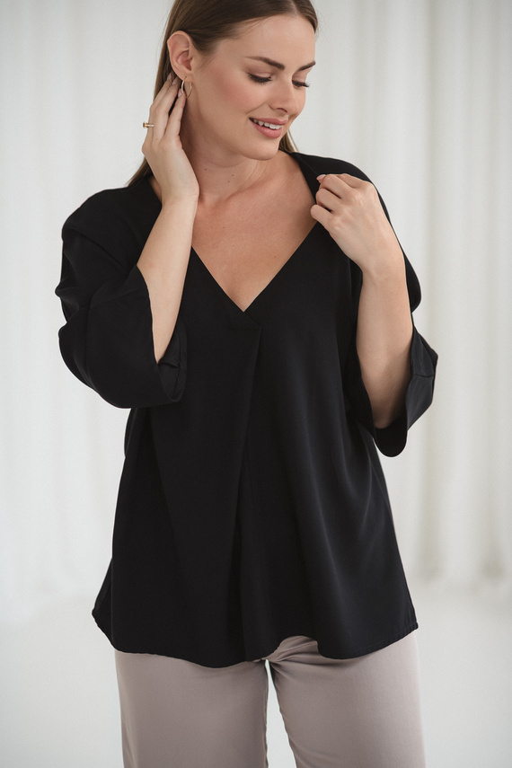 Mamafullness Těhotenská halenka pro kojící ženy Milk&Love černá- viskóza, 3/4 rukáv, oversize