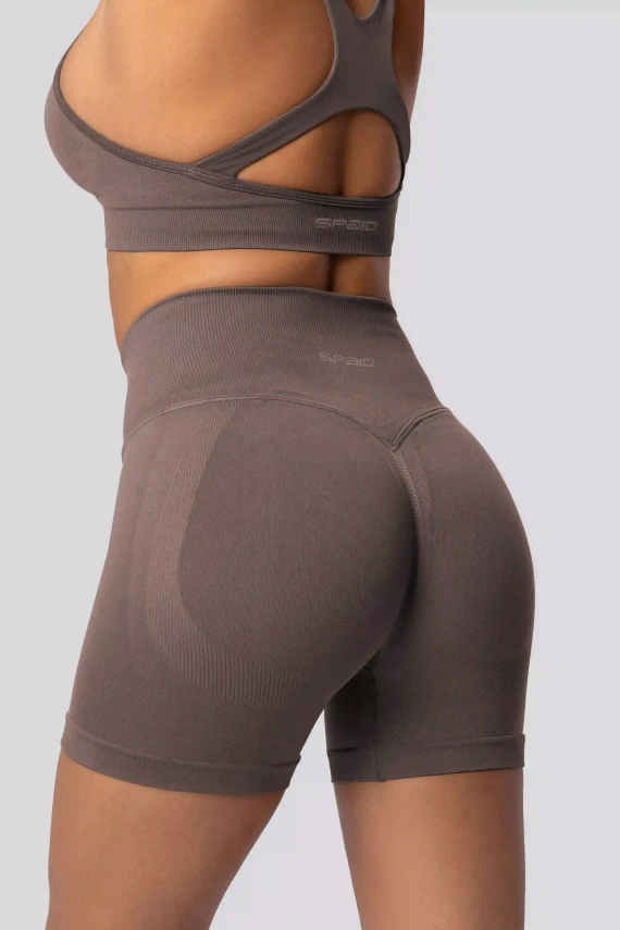 Spaio PUSH-UP PRO modelující bezešvé šortky fitness vysoký pas taupe