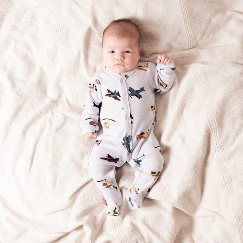 219031 Dětský župan Willy Nicol - bavlna, šedý s letadly