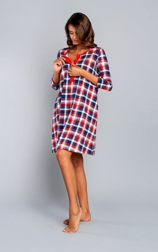 Rugia mateřská a kojící noční košile 3/4 rukáv italská móda - červená