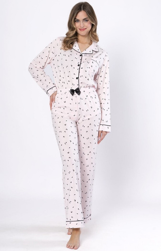 Dámské pyžamo Laveza Alka 1618 světle růžové- bavlna, dlouhý rukáv, zapínání na knoflíky
