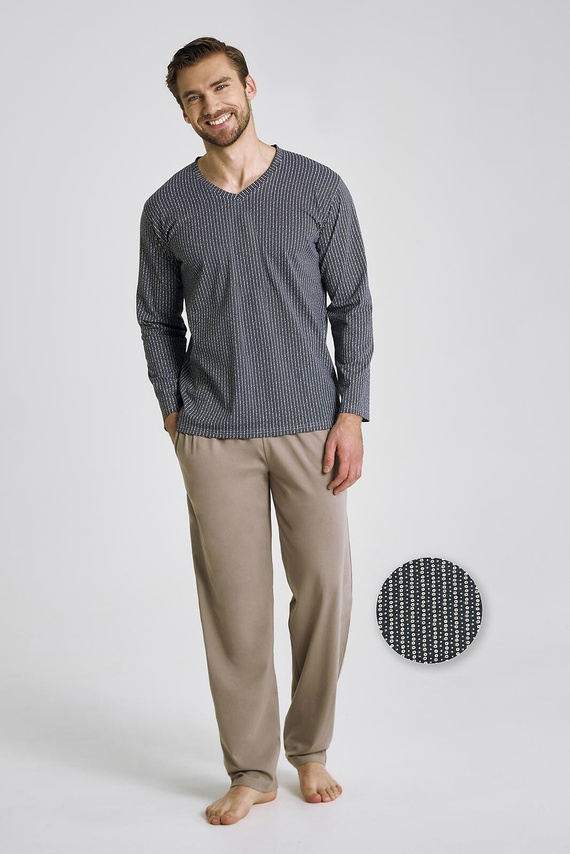 Pánské pyžamo Luca 3481 - bavlna, grafitová, dlouhý rukáv