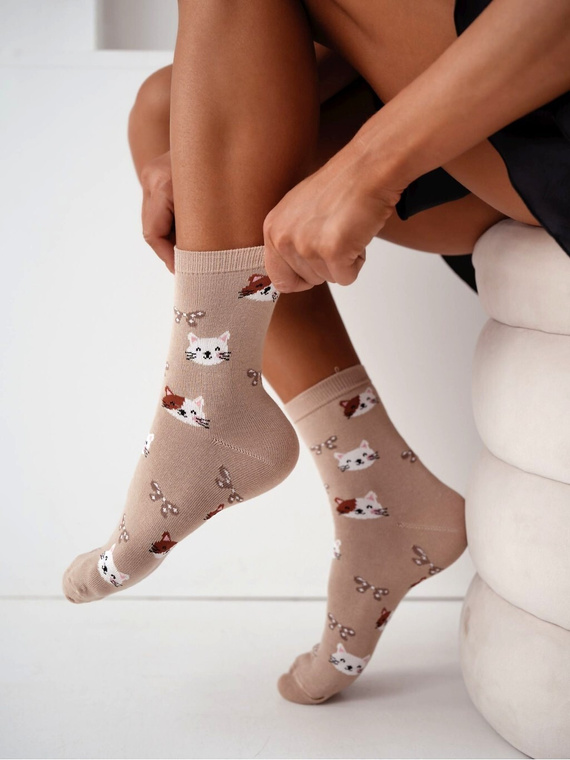 Dámské bavlněné ponožky Milena 0200-241– pohodlné žebrované beige