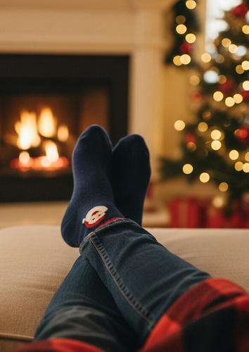 U04.N56 Socks Christmas Gatta - unisex bavlněné ponožky s vánočním motivem, vzor 999 navy