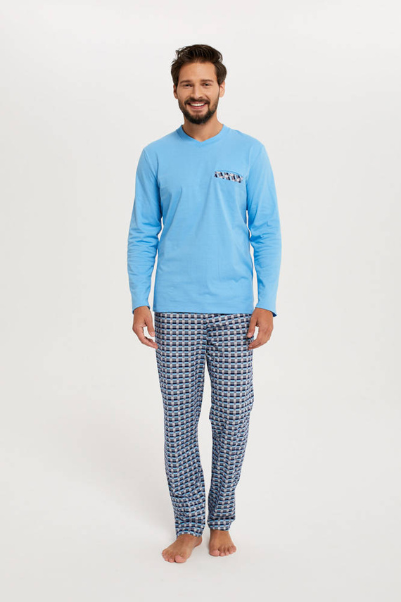 Jaromir Pánské dlouhé kalhoty s dlouhým rukávem Italská móda - modrá/potisk