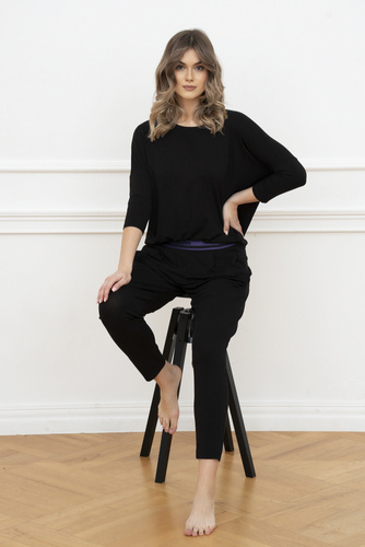 Styl Dámská souprava s 3/4 rukávy, délka.kalhoty Italian Fashion černé