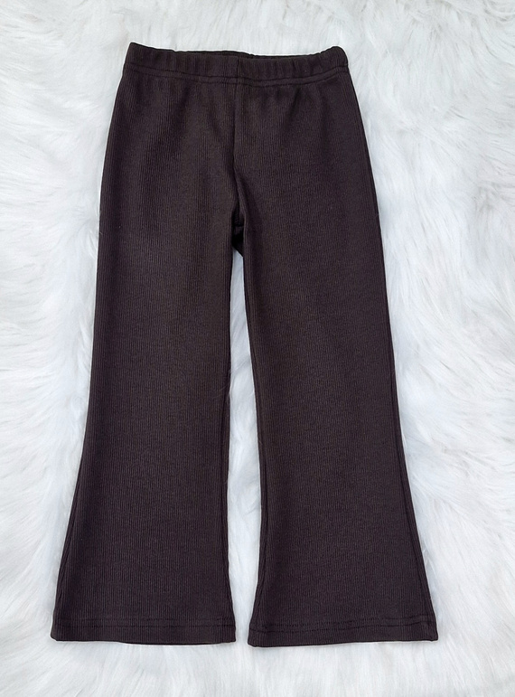 Bambarillo čokoládové žebrované zvonové kalhoty - žebrovaný úplet, bavlna s elastanem