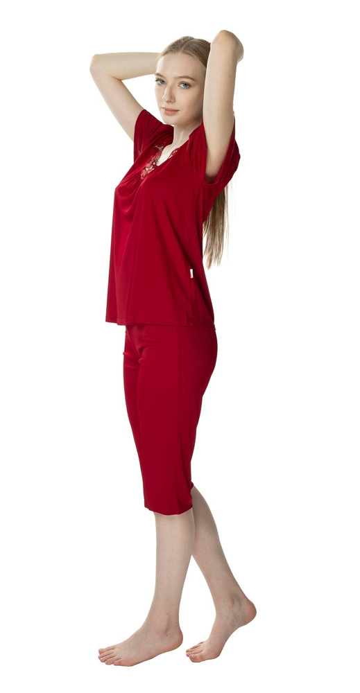 3639 Matylda Dámské pyžamo Mewa vínově-viskozové hedvábí, polský výrobek, 3/4 délka