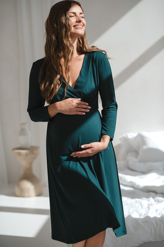 Star Light Těhotenská a kojící bambusová noční košile 7/8 Milk&Love bottle green - prodyšná, pro nemocnici, pohodlné kojení