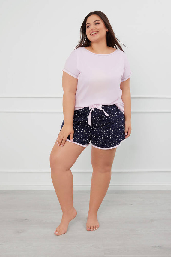 Libra Dámské pyžamo s krátkým rukávem, šortky Italian Fashion - růžová/potisk
