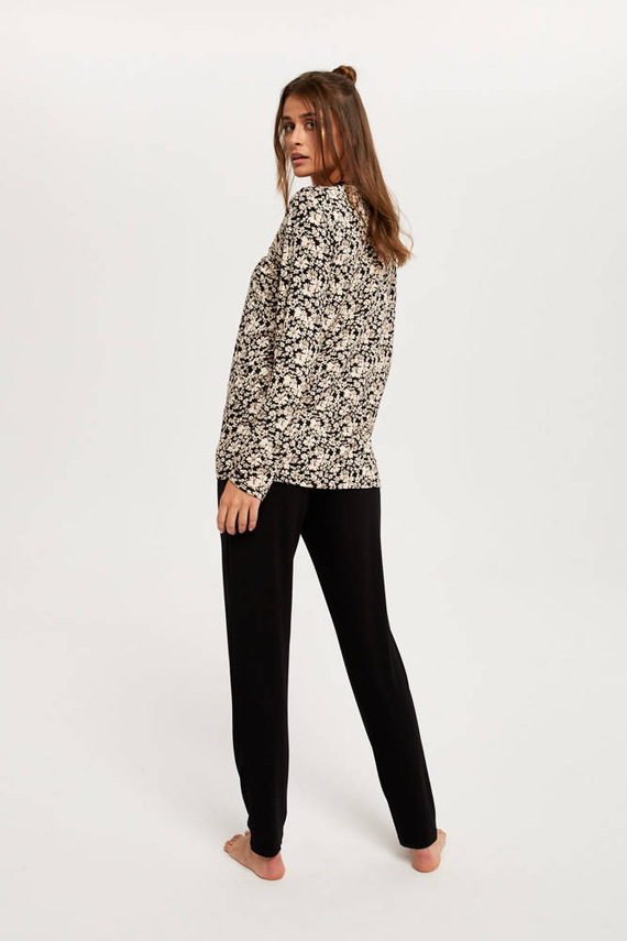 Abisynia Dámské pyžamo s dlouhým rukávem a dlouhými kalhotami Italian Fashion - potisk/černá barva